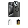 MARSİLYAN™- iPhone 14 Kılıf Nova Asil Prime - Siyah Buffer Cam Ekran Koruyucu + Mavi Shine Kamera Lens