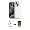 MARSİLYAN™- iPhone 14 Kılıf Nova Asil Prime - Siyah Buffer Cam Ekran Koruyucu + Mavi Shine Kamera Lens