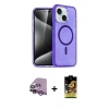 MARSİLYAN™- iPhone 14 Kılıf Nova Asil Prime - Siyah Buffer Cam Ekran Koruyucu + Mor Raze Metal Kamera Lens