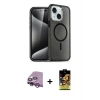 MARSİLYAN™- iPhone 14 Kılıf Nova Asil Prime - Siyah Buffer Cam Ekran Koruyucu + Mor Raze Metal Kamera Lens