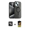 MARSİLYAN™- iPhone 14 Kılıf Nova Asil Prime - Siyah Buffer Cam Ekran Koruyucu + PVD Metal Kamera Lens - PE