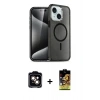 MARSİLYAN™- iPhone 14 Kılıf Nova Asil Prime - Siyah Buffer Cam Ekran Koruyucu + PVD Metal Kamera Lens - TU