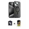 MARSİLYAN™- iPhone 14 Kılıf Nova Asil Prime - Siyah Buffer Cam Ekran Koruyucu + PVD Metal Kamera Lens - SH