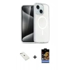 MARSİLYAN™- iPhone 14 Kılıf Nova Asil Prime - Siyah Buffer Hayalet Cam Ekran Koruyucu + Diamond Kamera Lens - PE