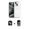 MARSİLYAN™- iPhone 14 Kılıf Nova Asil Prime - Siyah Buffer Hayalet Cam Ekran Koruyucu + Gümüş PVD Metal Kamera Lens
