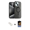 MARSİLYAN™- iPhone 14 Kılıf Nova Asil Prime - Siyah Buffer Hayalet Cam Ekran Koruyucu + Diamond Kamera Lens - KI