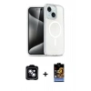 MARSİLYAN™- iPhone 14 Kılıf Nova Asil Prime - Siyah Buffer Hayalet Cam Ekran Koruyucu + Mavi PVD Metal Kamera Lens