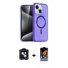 MARSİLYAN™- iPhone 14 Kılıf Nova Asil Prime - Siyah Buffer Hayalet Cam Ekran Koruyucu + Mavi PVD Metal Kamera Lens