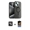 MARSİLYAN™- iPhone 14 Kılıf Nova Asil Prime - Siyah Buffer Hayalet Cam Ekran Koruyucu + PVD Metal Kamera Lens - PE