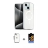 MARSİLYAN™- iPhone 14 Kılıf Nova Asil Prime - Siyah Buffer Hayalet Cam Ekran Koruyucu + Shine Kamera Lens - GS