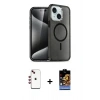 MARSİLYAN™- iPhone 14 Kılıf Nova Asil Prime - Siyah Buffer Hayalet Cam Ekran Koruyucu + Shine Kamera Lens - KI