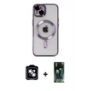 MARSİLYAN™- iPhone 14 Kılıf Nova Işık Özel Seri - Şeffaf 360 Full Body Arka Koruyucu + PVD Metal Kamera Lens - GS