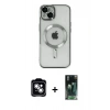 MARSİLYAN™- iPhone 14 Kılıf Nova Işık Özel Seri - Şeffaf 360 Full Body Arka Koruyucu + PVD Metal Kamera Lens - GS