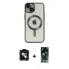 MARSİLYAN™- iPhone 14 Kılıf Nova Işık Özel Seri - Şeffaf 360 Full Body Arka Koruyucu + PVD Metal Kamera Lens - GS