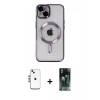 MARSİLYAN™- iPhone 14 Kılıf Nova Işık Özel Seri - Şeffaf 360 Full Body Arka Koruyucu + Gümüş Shine Kamera Lens