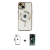 MARSİLYAN™- iPhone 14 Kılıf Nova Işık Özel Seri - Şeffaf 360 Full Body Arka Koruyucu + Gümüş Shine Kamera Lens