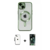 MARSİLYAN™- iPhone 14 Kılıf Nova Işık Özel Seri - Şeffaf 360 Full Body Arka Koruyucu + Gümüş Shine Kamera Lens