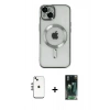 MARSİLYAN™- iPhone 14 Kılıf Nova Işık Özel Seri - Şeffaf 360 Full Body Arka Koruyucu + Gümüş Shine Kamera Lens