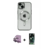 MARSİLYAN™- iPhone 14 Kılıf Nova Işık Özel Seri - Şeffaf 360 Full Body Arka Koruyucu + Mor Raze Metal Kamera Lens
