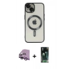 MARSİLYAN™- iPhone 14 Kılıf Nova Işık Özel Seri - Şeffaf 360 Full Body Arka Koruyucu + Mor Raze Metal Kamera Lens