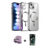 MARSİLYAN™- iPhone 14 Kılıf Nova Işık Özel Seri - Şeffaf 360 Full Body Arka Koruyucu + Mor Raze Metal Kamera Lens
