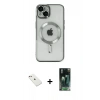 MARSİLYAN™- iPhone 14 Kılıf Nova Işık Özel Seri - Şeffaf 360 Full Body Arka Koruyucu + Pembe Diamond Kamera Lens