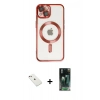 MARSİLYAN™- iPhone 14 Kılıf Nova Işık Özel Seri - Şeffaf 360 Full Body Arka Koruyucu + Pembe Diamond Kamera Lens