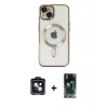 MARSİLYAN™- iPhone 14 Kılıf Nova Işık Özel Seri - Şeffaf 360 Full Body Arka Koruyucu + PVD Metal Kamera Lens - SH
