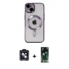 MARSİLYAN™- iPhone 14 Kılıf Nova Işık Özel Seri - Şeffaf 360 Full Body Arka Koruyucu + PVD Metal Kamera Lens - SH