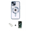 MARSİLYAN™- iPhone 14 Kılıf Nova Işık Özel Seri - Şeffaf 360 Full Body Arka Koruyucu + Yeşil Diamond Kamera Lens