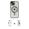 MARSİLYAN™- iPhone 14 Kılıf Nova Işık Özel Seri - Şeffaf Pasifik Cam Ekran Koruyucu + Gümüş Shine Kamera Lens