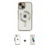 MARSİLYAN™- iPhone 14 Kılıf Nova Işık Özel Seri - Şeffaf Pasifik Cam Ekran Koruyucu + Gümüş Shine Kamera Lens