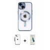 MARSİLYAN™- iPhone 14 Kılıf Nova Işık Özel Seri - Şeffaf Pasifik Cam Ekran Koruyucu + Gümüş Shine Kamera Lens