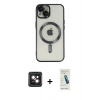 MARSİLYAN™- iPhone 14 Kılıf Nova Işık Özel Seri - Şeffaf Pasifik Cam Ekran Koruyucu + PVD Metal Kamera Lens - PE