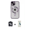 MARSİLYAN™- iPhone 14 Kılıf Nova Işık Özel Seri - Şeffaf Pasifik Cam Ekran Koruyucu + PVD Metal Kamera Lens - SH