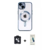 MARSİLYAN™- iPhone 14 Kılıf Nova Işık Özel Seri - Şeffaf Pasifik Cam Ekran Koruyucu + PVD Metal Kamera Lens - SH