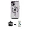 MARSİLYAN™- iPhone 14 Kılıf Nova Işık Özel Seri - Şeffaf Pasifik Cam Ekran Koruyucu + PVD Metal Kamera Lens - TU