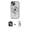 MARSİLYAN™- iPhone 14 Kılıf Nova Işık Özel Seri - Şeffaf Pasifik Cam Ekran Koruyucu + PVD Metal Kamera Lens - SH