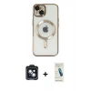 MARSİLYAN™- iPhone 14 Kılıf Nova Işık Özel Seri - Şeffaf Pasifik Cam Ekran Koruyucu + PVD Metal Kamera Lens - SH