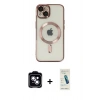 MARSİLYAN™- iPhone 14 Kılıf Nova Işık Özel Seri - Şeffaf Pasifik Cam Ekran Koruyucu + PVD Metal Kamera Lens - MI