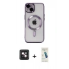 MARSİLYAN™- iPhone 14 Kılıf Nova Işık Özel Seri - Şeffaf Pasifik Cam Ekran Koruyucu + PVD Metal Kamera Lens - PE