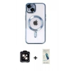 MARSİLYAN™- iPhone 14 Kılıf Nova Işık Özel Seri - Şeffaf Pasifik Cam Ekran Koruyucu + PVD Metal Kamera Lens - TU