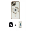 MARSİLYAN™- iPhone 14 Kılıf Nova Işık Özel Seri - Şeffaf Pasifik Cam Ekran Koruyucu + PVD Metal Kamera Lens - MI