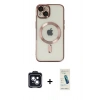 MARSİLYAN™- iPhone 14 Kılıf Nova Işık Özel Seri - Şeffaf Pasifik Cam Ekran Koruyucu + PVD Metal Kamera Lens - SH