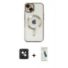 MARSİLYAN™- iPhone 14 Kılıf Nova Işık Özel Seri - Şeffaf Pasifik Cam Ekran Koruyucu + PVD Metal Kamera Lens - PE