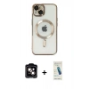 MARSİLYAN™- iPhone 14 Kılıf Nova Işık Özel Seri - Şeffaf Pasifik Cam Ekran Koruyucu + PVD Metal Kamera Lens - TU