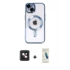 MARSİLYAN™- iPhone 14 Kılıf Nova Işık Özel Seri - Şeffaf Pasifik Cam Ekran Koruyucu + PVD Metal Kamera Lens - PE