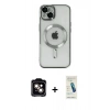 MARSİLYAN™- iPhone 14 Kılıf Nova Işık Özel Seri - Şeffaf Pasifik Cam Ekran Koruyucu + PVD Metal Kamera Lens - TU