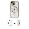 MARSİLYAN™- iPhone 14 Kılıf Nova Işık Özel Seri - Şeffaf Pasifik Cam Ekran Koruyucu + Shine Kamera Lens - SH