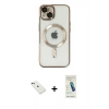 MARSİLYAN™- iPhone 14 Kılıf Nova Işık Özel Seri - Şeffaf Pasifik Cam Ekran Koruyucu + Yeşil Diamond Kamera Lens